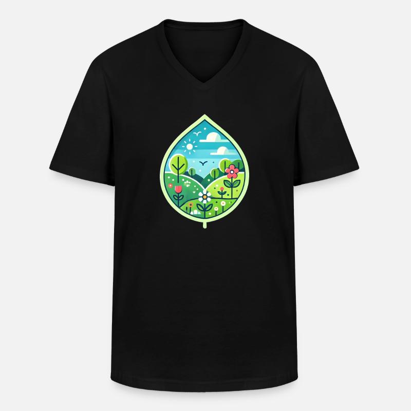 Blatt Frühling - Männer-T-Shirt mit V-Ausschnitt - Schwarz