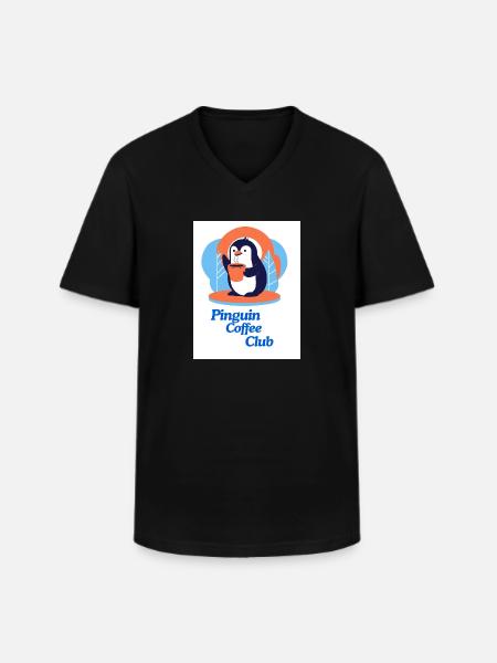 Penguin Coffee Club - Men's V-Neck T-Shirt - black