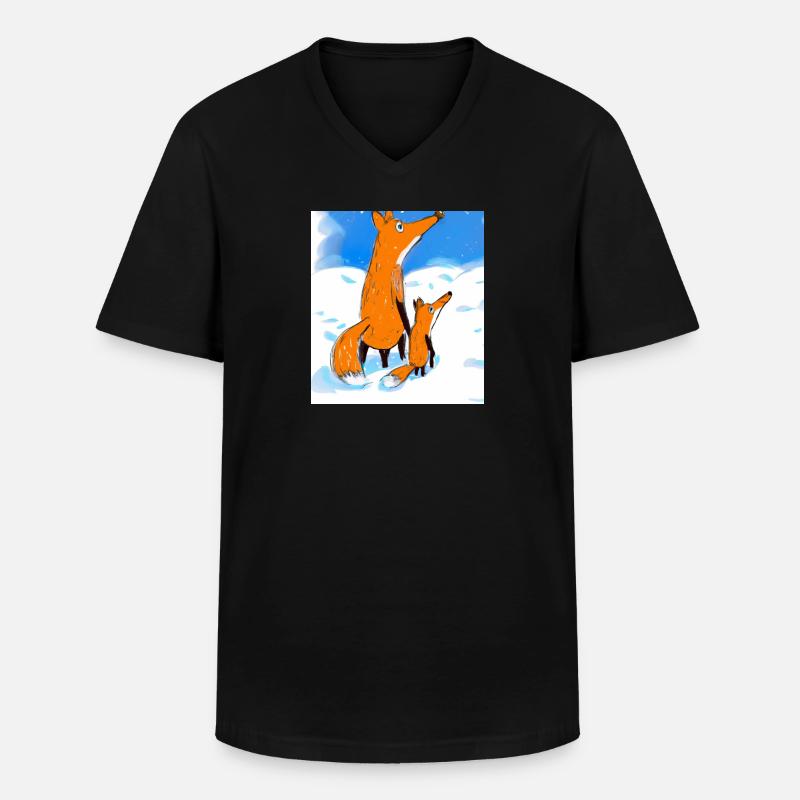 Fuchs im Schnee - Männer-T-Shirt mit V-Ausschnitt - Schwarz
