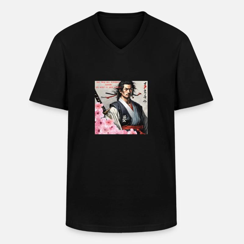 Japanischer Samurai Krieger Kirchblüten - Männer-T-Shirt mit V-Ausschnitt - Schwarz
