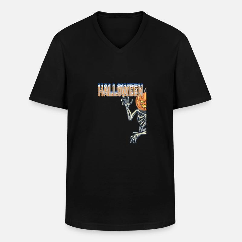 Spooky Pumpkin Skeleton - Männer-T-Shirt mit V-Ausschnitt - Schwarz