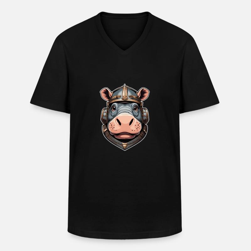 Nilpferd-Kopf - Männer-T-Shirt mit V-Ausschnitt - Schwarz