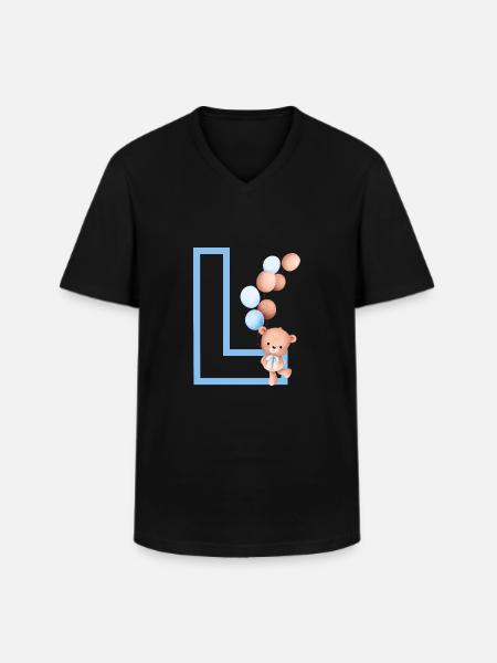 Blue Letter L Bear - Men's V-Neck T-Shirt - black