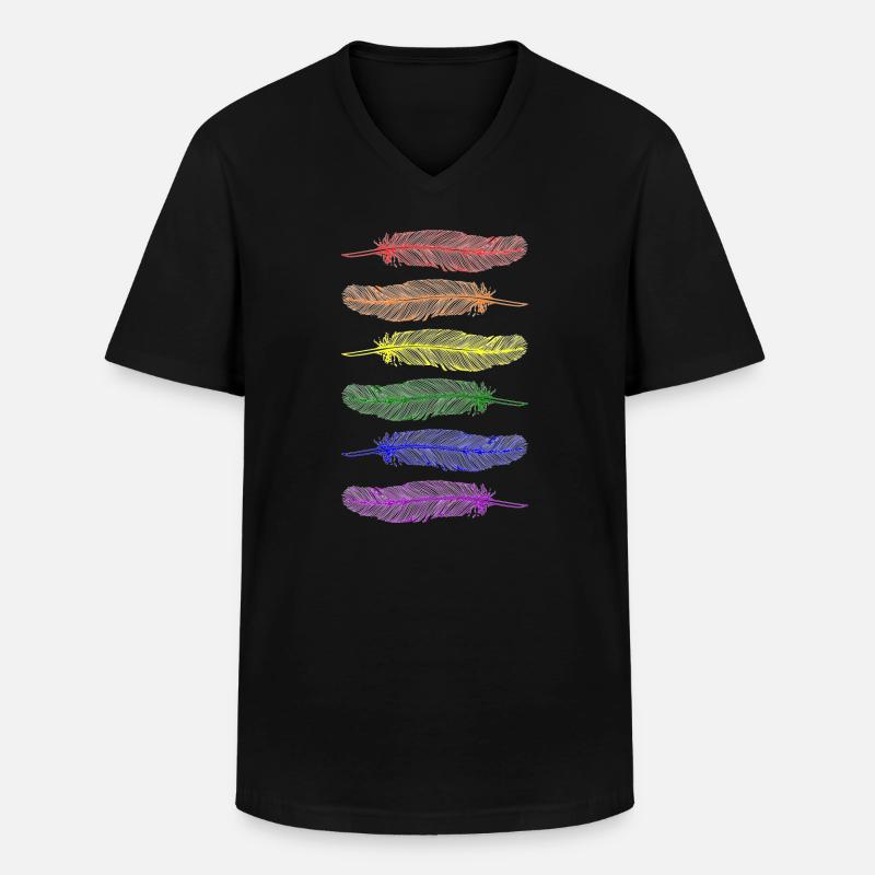 Federn Regenbogen - Männer-T-Shirt mit V-Ausschnitt - Schwarz
