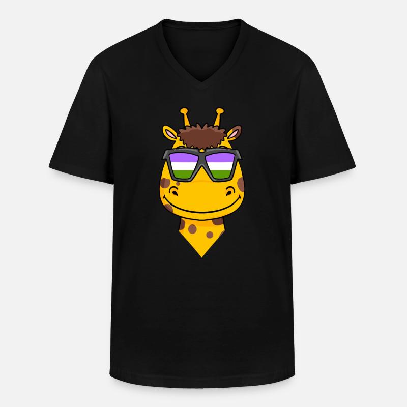Genderqueer Giraffe - Männer-T-Shirt mit V-Ausschnitt - Schwarz