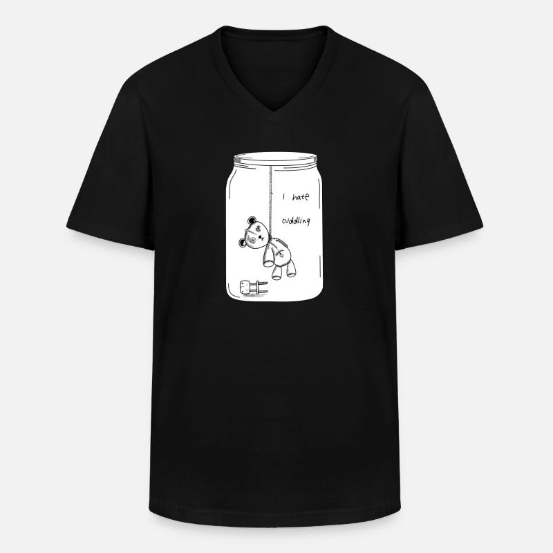 I hate cuddling (BW Version) - Men's V-Neck T-Shirt - black