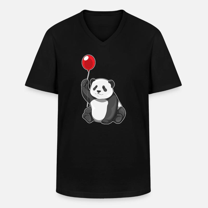 Panda Luftballon - Männer-T-Shirt mit V-Ausschnitt - Schwarz