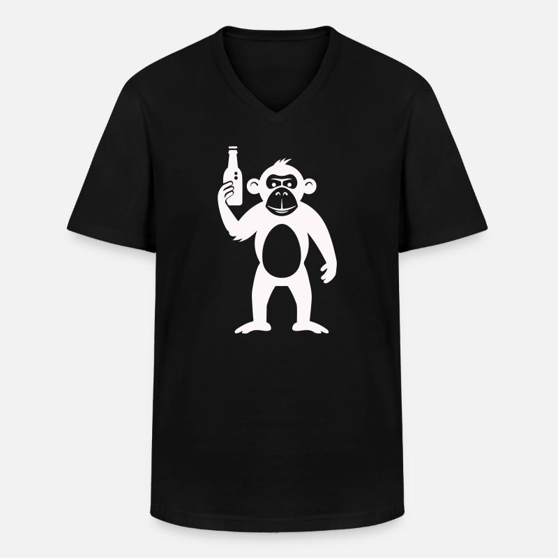Humorous monkey with bottle - Men's V-Neck T-Shirt - black