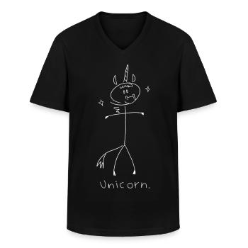 Unicorn. (white lines) (by Leni Riosa) - Men's V-Neck T-Shirt - black - Front - AI Model Male 178 dark (178cm)