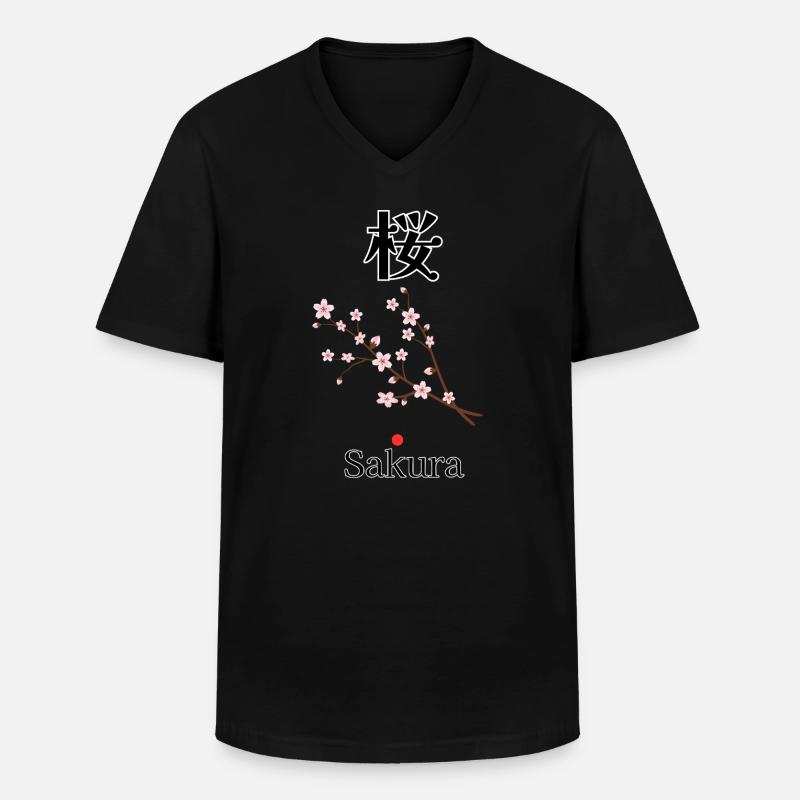 Sakura – Japanische Kirschblüte | Torii Apparel - Männer-T-Shirt mit V-Ausschnitt - Schwarz