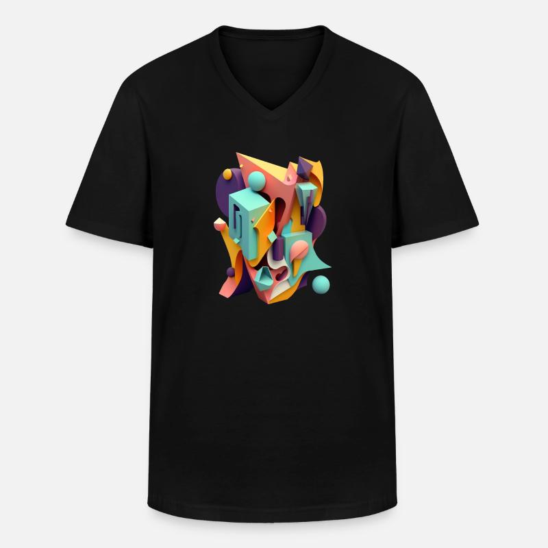 3D - Männer-T-Shirt mit V-Ausschnitt - Schwarz