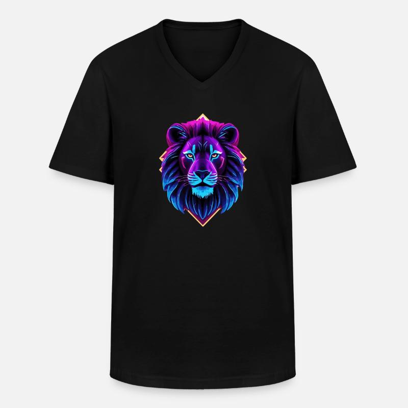 Neon-Löwe - Männer-T-Shirt mit V-Ausschnitt - Schwarz