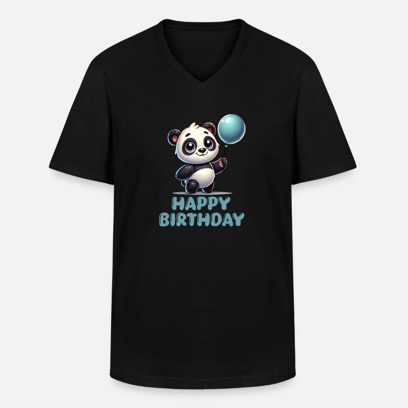 panda comic ballon birthday - Männer-T-Shirt mit V-Ausschnitt - Schwarz