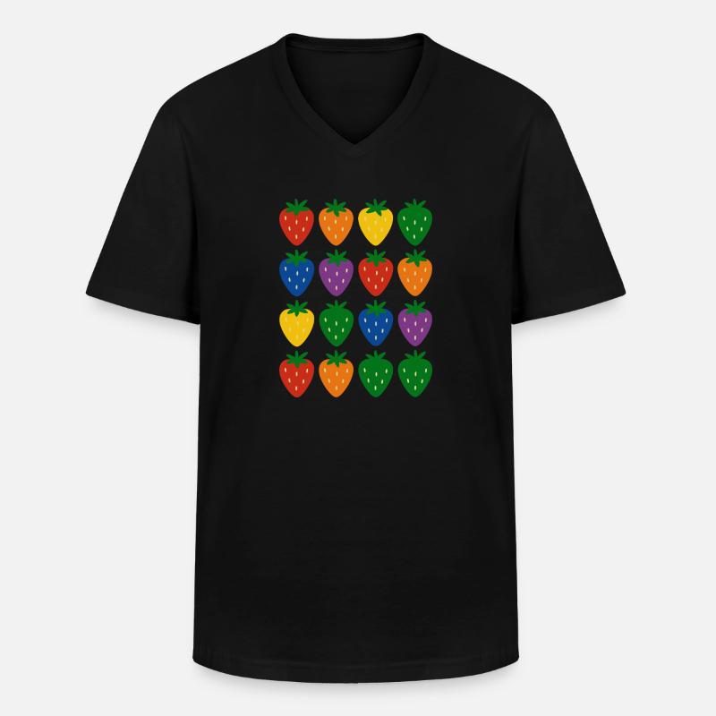 Buntes Regenbogen-Erdbeermuster - Männer-T-Shirt mit V-Ausschnitt - Schwarz