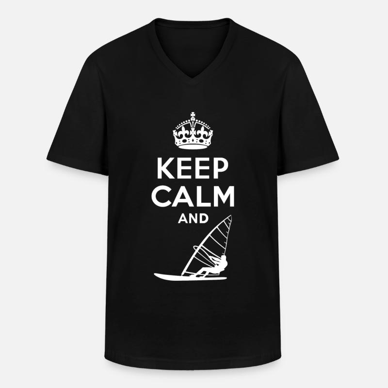 Keep Calm - Windsurfen - Männer-T-Shirt mit V-Ausschnitt - Schwarz