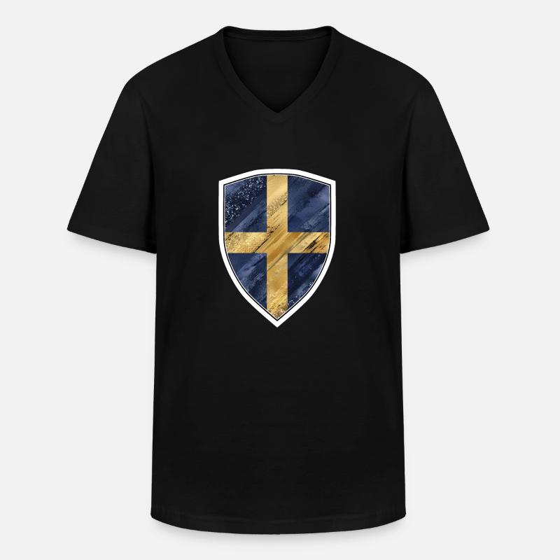 DRAPEAU SUÈDE DRAPEAU - T-shirt col V Homme - noir