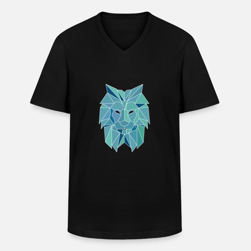 Polygon Löwe - Männer-T-Shirt mit V-Ausschnitt - Schwarz