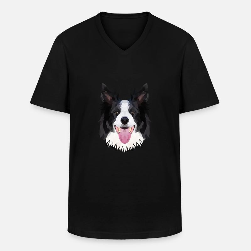 Polyart Border Collie - Männer-T-Shirt mit V-Ausschnitt - Schwarz