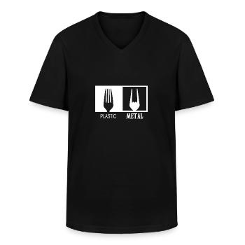 Plastic and Metal, Heavy Metal, Hard Rock, Fork - Men's V-Neck T-Shirt - black - Front - AI Model Male 178 dark (178cm)