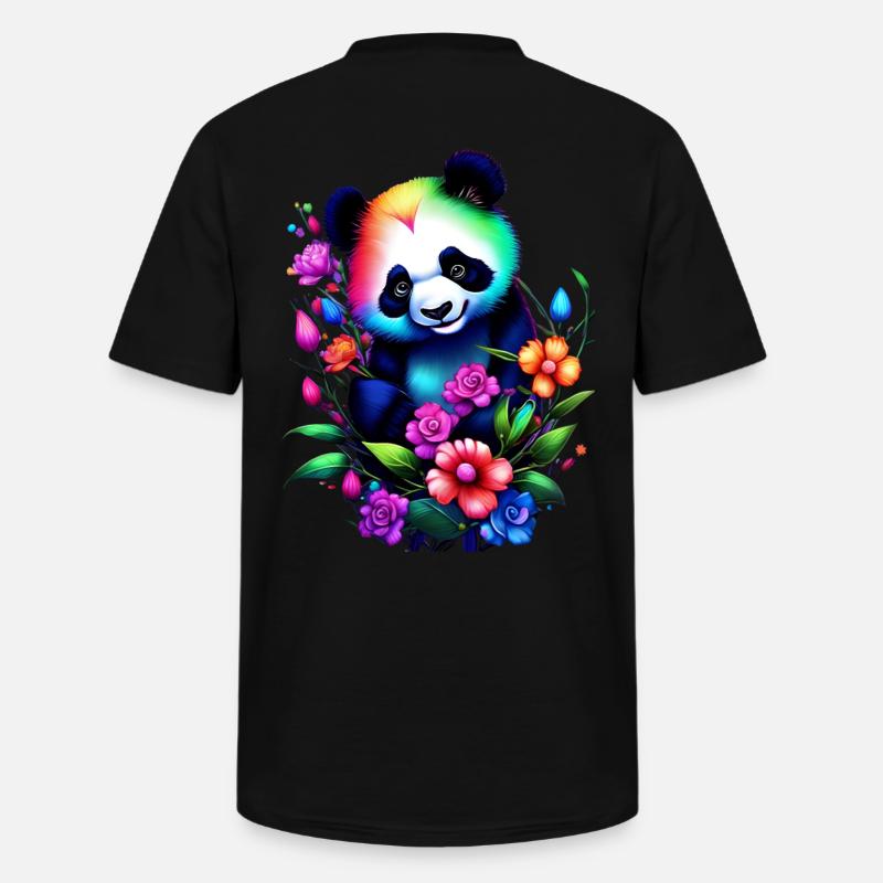 Regenbogenpanda mit Blumen Verträumte Fantasykunst - Männer-T-Shirt mit V-Ausschnitt - Schwarz