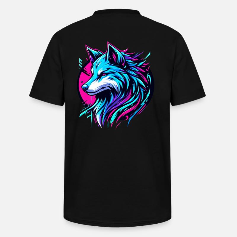 Dreamy Wolf Retro Design - Männer-T-Shirt mit V-Ausschnitt - Schwarz