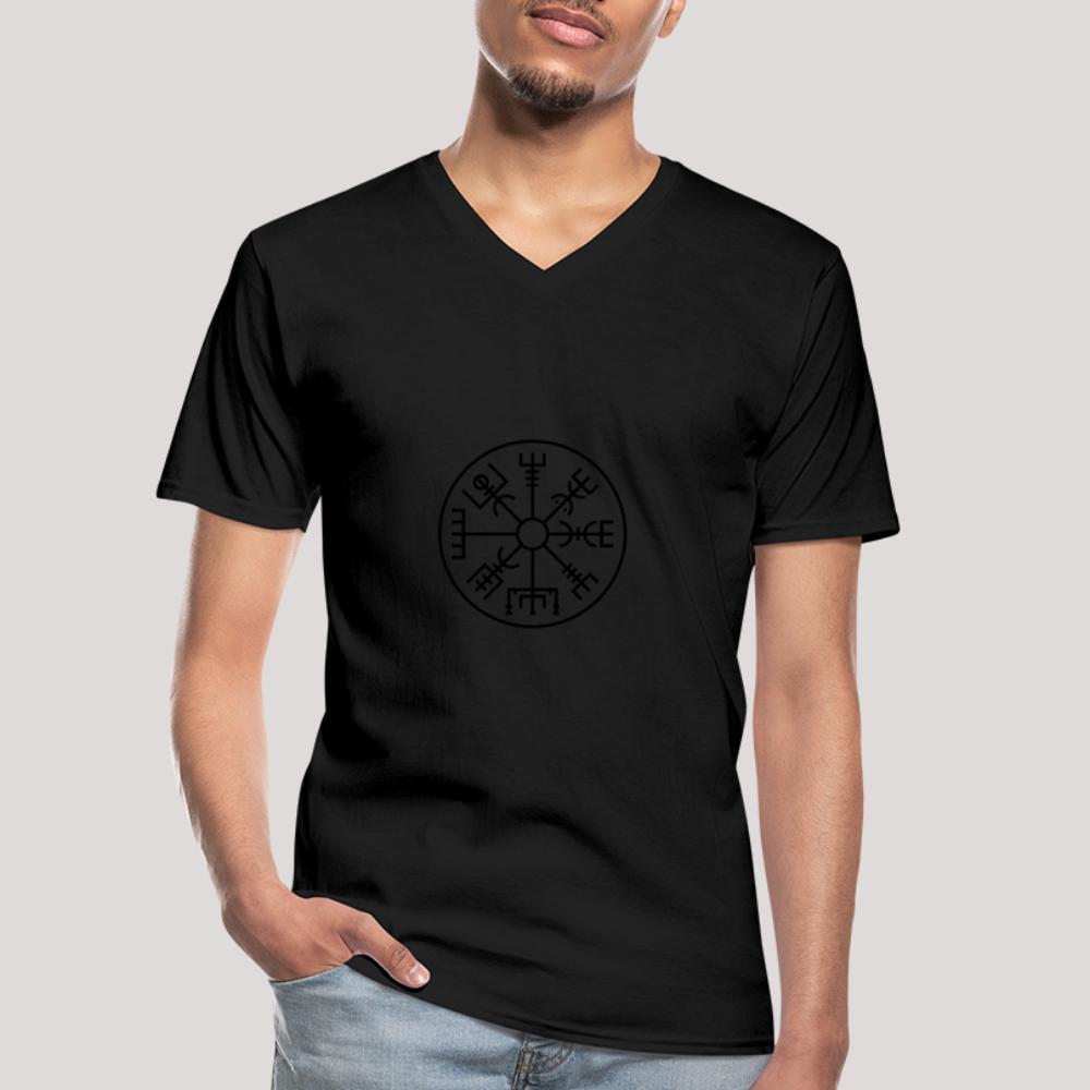 Vegvisir Kreis - Klassisches Männer-T-Shirt mit V-Ausschnitt Schwarz
