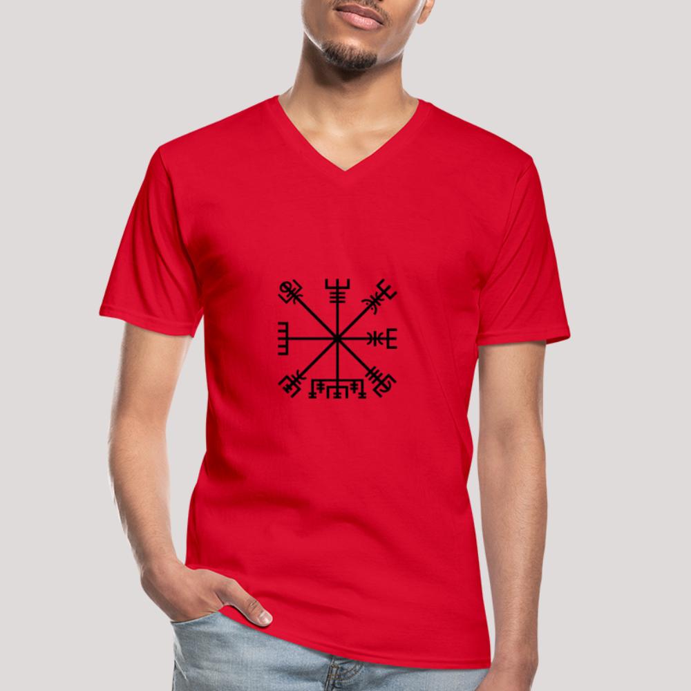 Vegvisir - Klassisches Männer-T-Shirt mit V-Ausschnitt Rot