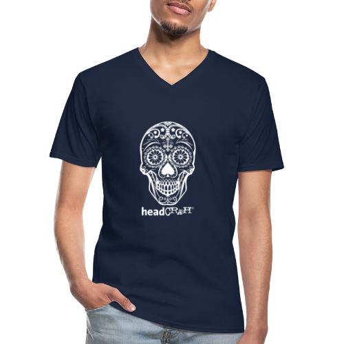 Skull & Logo white - Klassisches Männer-T-Shirt mit V-Ausschnitt