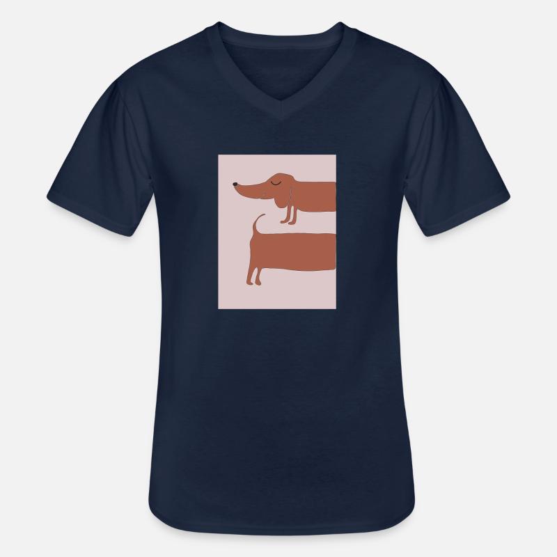 dackel rosa hintergrund - Männer-T-Shirt mit V-Ausschnitt - Navy