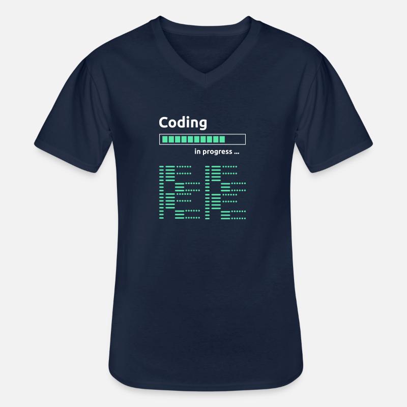 Coding in progress - T-shirt col V Homme - marine