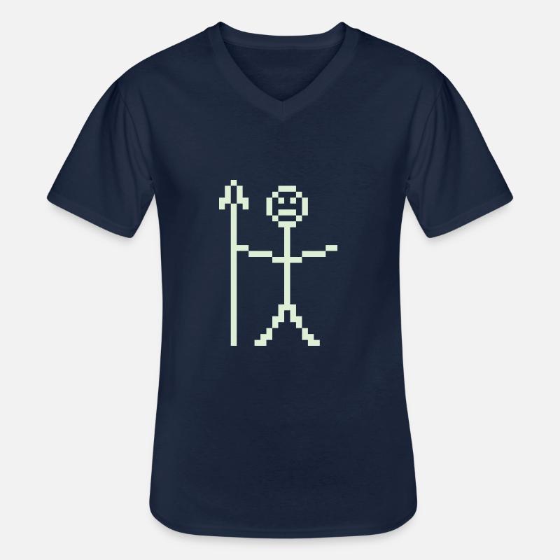 Strichmännchen Krieger Pixelart - Männer-T-Shirt mit V-Ausschnitt - Navy