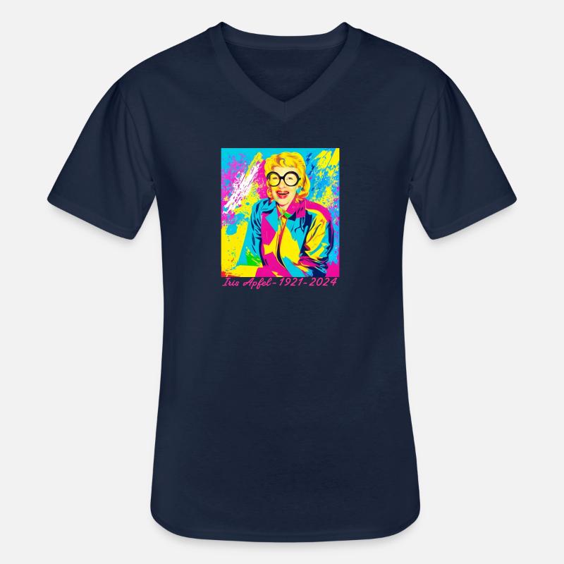 Illustration, bunt, Graffiti, iris Apfel - Männer-T-Shirt mit V-Ausschnitt - Navy