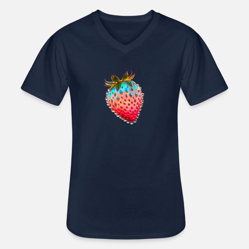 erdbeere,rote erdbeere,wassertropfen,glas - Männer-T-Shirt mit V-Ausschnitt - Navy