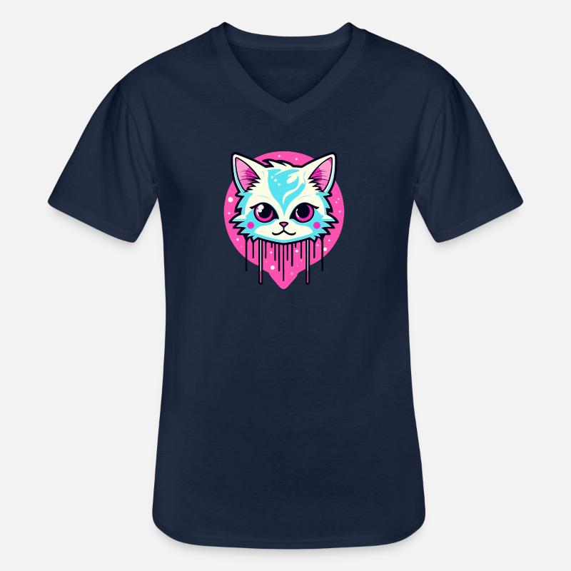 Niedliche Katze Illustration - Männer-T-Shirt mit V-Ausschnitt - Navy