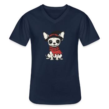 Chihuahua Chien Halloween Zombie - T-shirt col V Homme - marine - Devant - AI Model Male 178 dark (178cm)