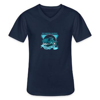 Ostalgie Schwalbe Simson Suhl - trotz mauerfall - Männer-T-Shirt mit V-Ausschnitt - Navy - Vorne - AI Model Male 178 dark (178cm)