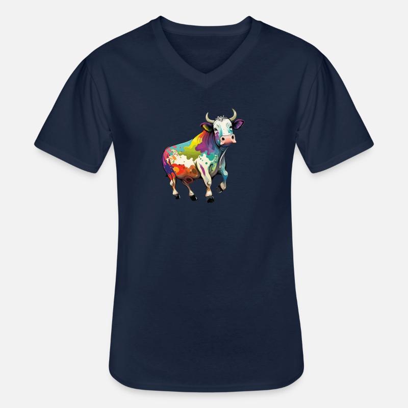 Mucca che disegna l'arcobaleno - Maglietta da uomo classica con scollo a V - navy