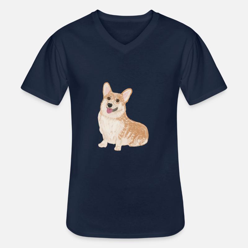 Sitzender Corgi - Männer-T-Shirt mit V-Ausschnitt - Navy