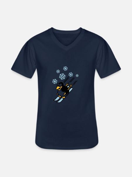 pinguin_ski_022011_d_3c - Männer-T-Shirt mit V-Ausschnitt - Navy