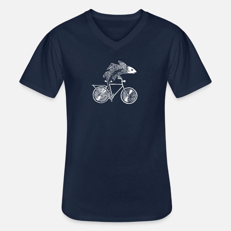 Pesce con bicicletta /movente in nero, bianco e blu - Maglietta da uomo classica con scollo a V - navy