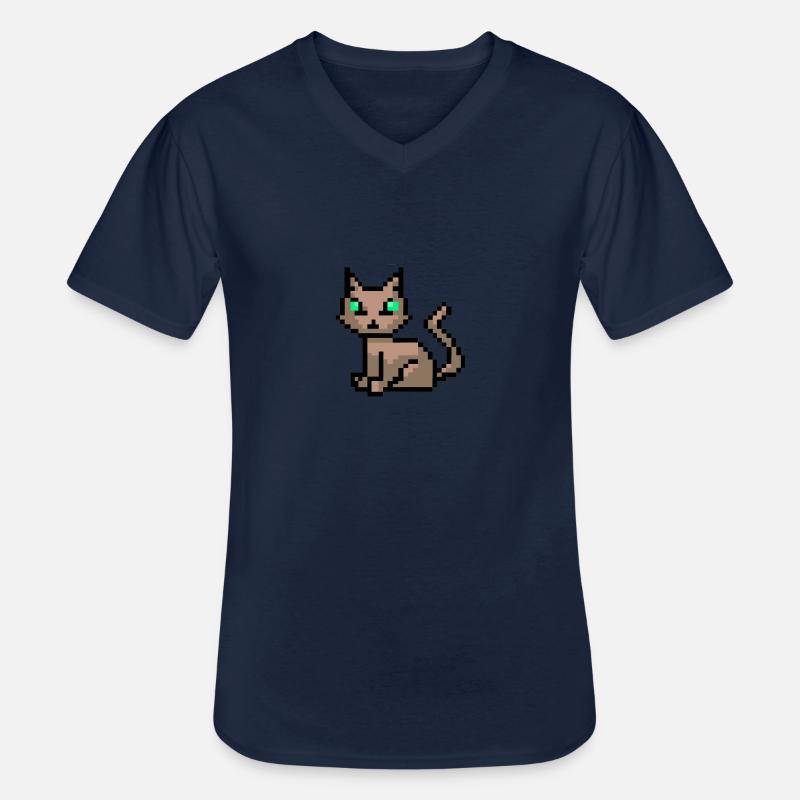 Katze Pixelart Pixel - Männer-T-Shirt mit V-Ausschnitt - Navy