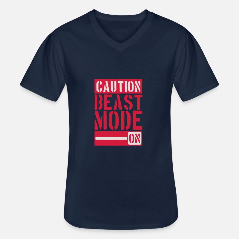 Caution Beast Mode On - Männer-T-Shirt mit V-Ausschnitt - Navy