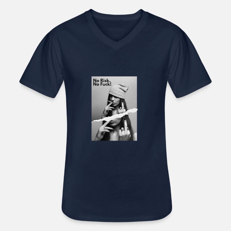 NRNF Statement Middlefinger Provokant - Männer-T-Shirt mit V-Ausschnitt - Navy