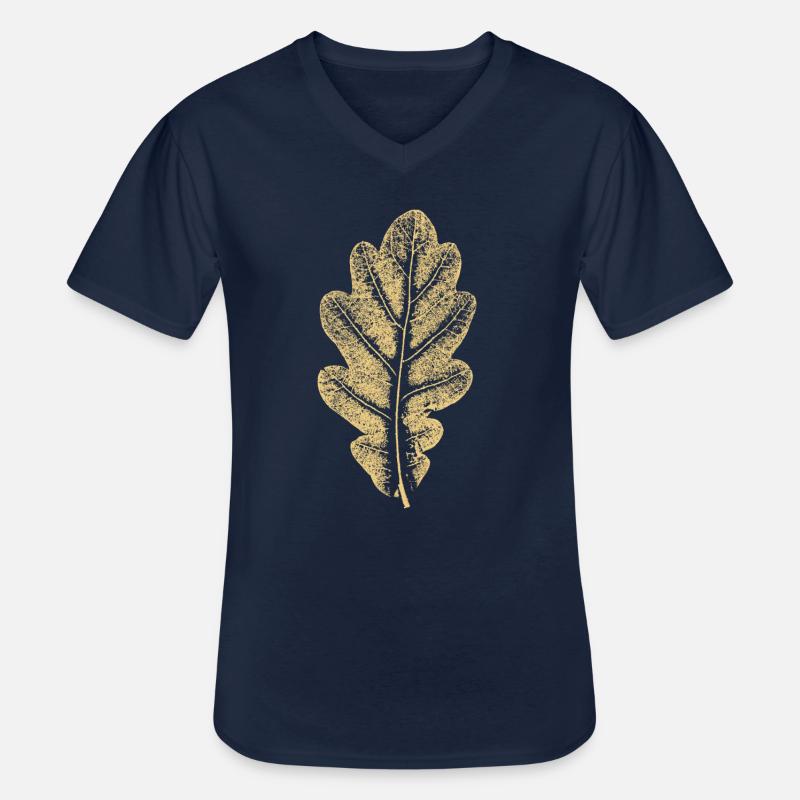 Eichenblatt - Khaki- Blatt/ Eiche/ Baum - Männer-T-Shirt mit V-Ausschnitt - Navy