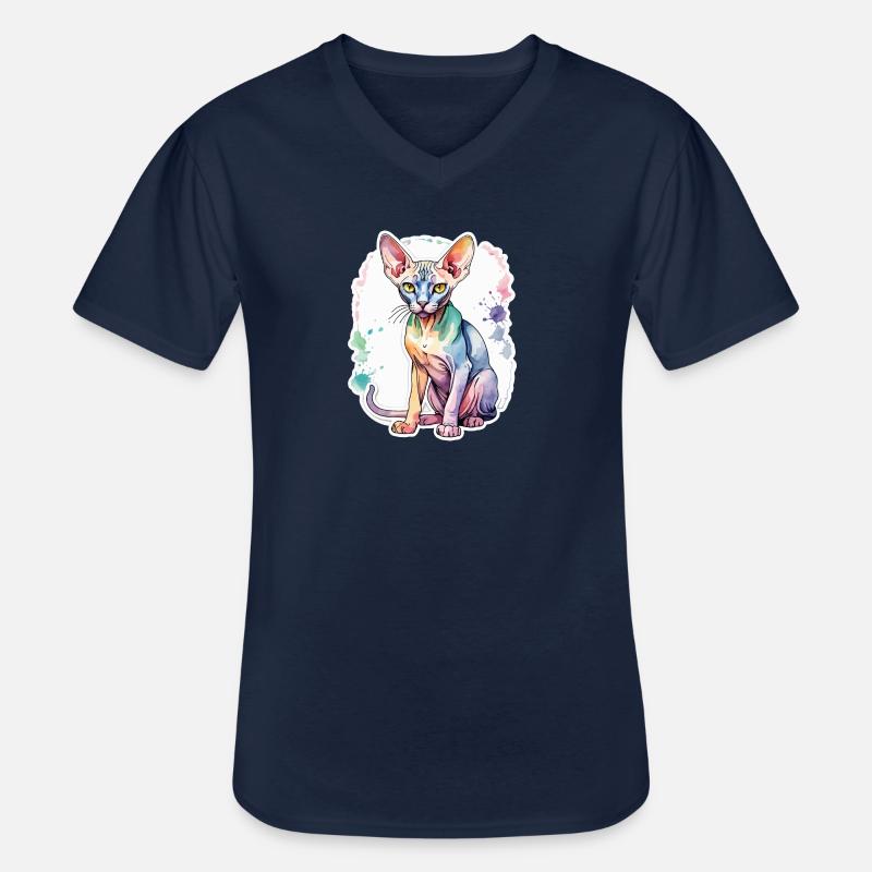 Sphynx Katze Wasserfarben - Männer-T-Shirt mit V-Ausschnitt - Navy