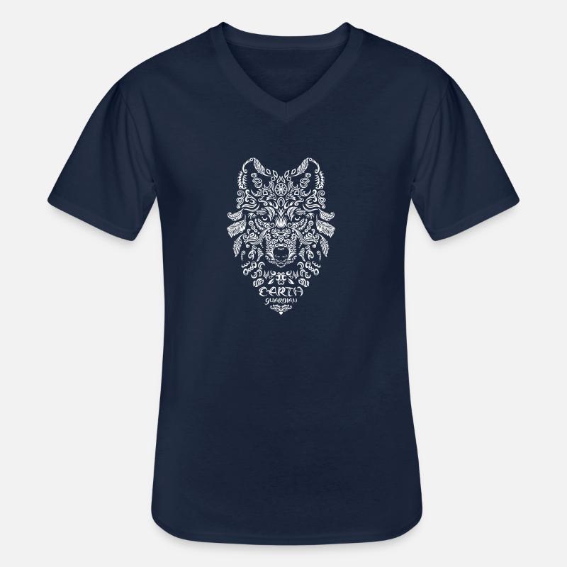 Erdwächter Wolf - Männer-T-Shirt mit V-Ausschnitt - Navy