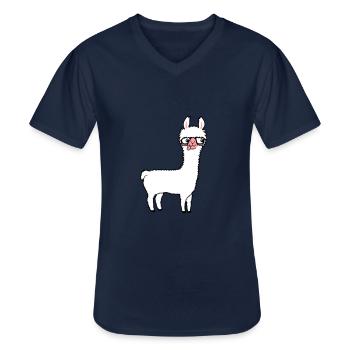 Lama Nerd geek Hornbrille Schlau Lustig Grimasse - Männer-T-Shirt mit V-Ausschnitt - Navy - Vorne - AI Model Male 178 dark (178cm)