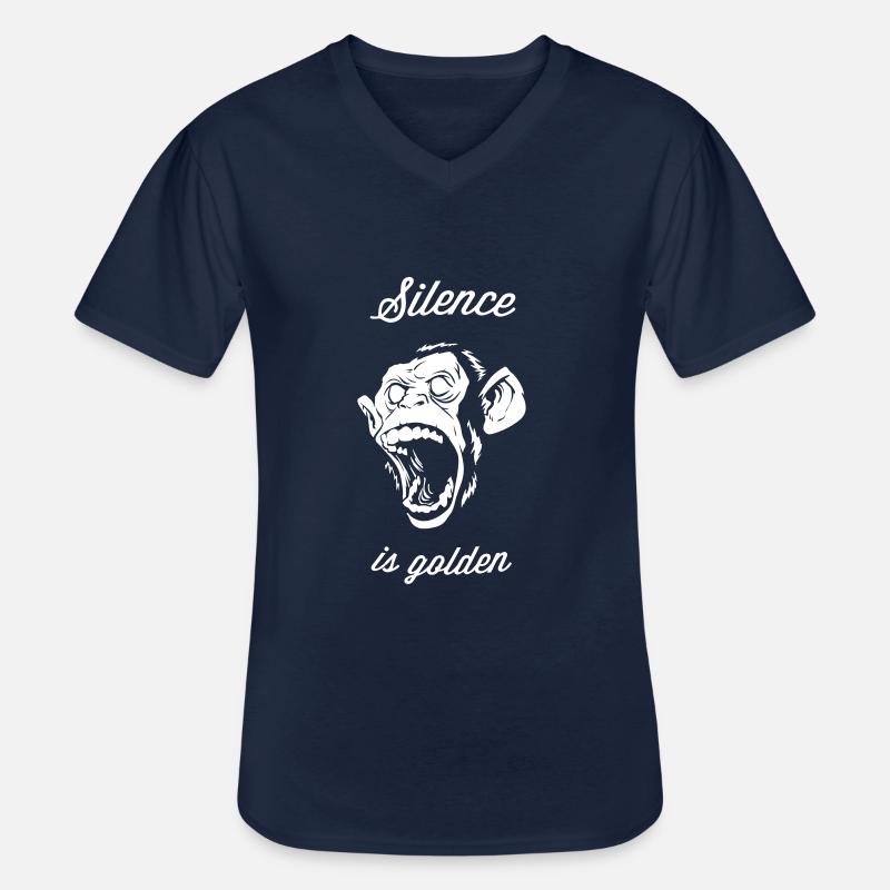 Silence is golden, Affe, Chimpanse, Brüllaffe,Chef - Männer-T-Shirt mit V-Ausschnitt - Navy