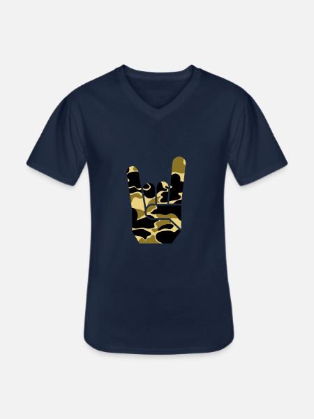 camou rock hand - Men's V-Neck T-Shirt - navy