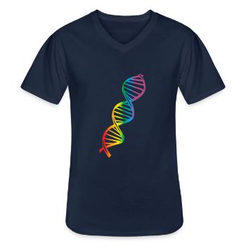LGBT Rainbow DNA, gay pride - T-shirt col V Homme - marine - Devant - AI Model Male 178 dark (178cm)